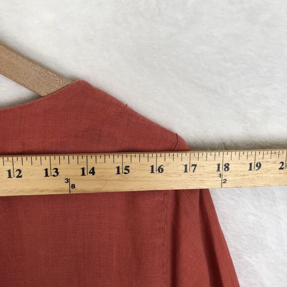 MATCH POINT 100% Linen Tunic Top Sz L Coral 3/4 Slv Boho Lagenlook USA Made - Picture 8 of 10